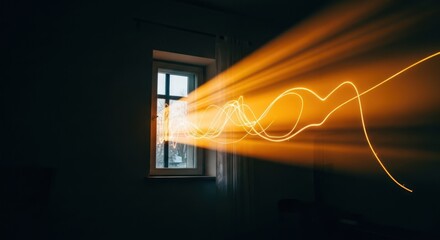 Sunlight streams through a window, illuminating a dark room.
