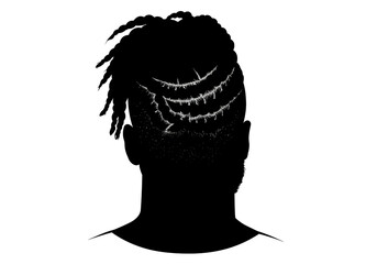 Isolated Black Silhouette of a Man's Head with Braided Hair