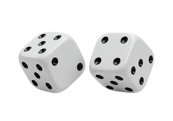 Isolated Pair of White Dice with Black Dots