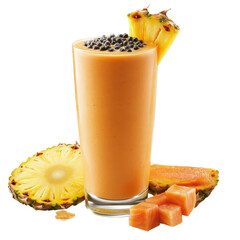 Refreshing tropical smoothie with pineapple and papaya served on a clean surface