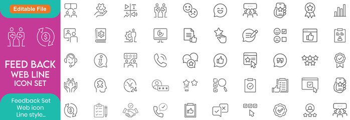 Set of Feedback and Testimonials Related Line Icons. Outline Symbol Collection, Editable Stroke
