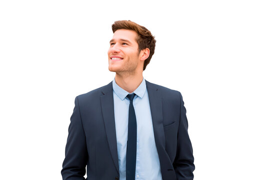 Professional young man in suit smiling confidently on transparent background, PNG