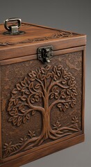 Wooden box with tree design and metal latch