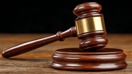 Wooden gavel resting on a sound block, symbolizing justice and legal authority