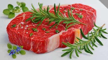 Realistic Watercolor Sketch of Beef Steak with Herbs and Seasoning