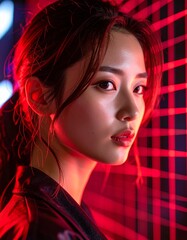 Neon Portrait with Red and Blue Light