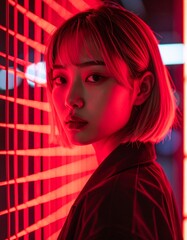 Portrait with Neon Red and Blue Light