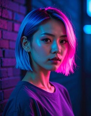 Street Style Neon Portrait with Blue and Pink Glow