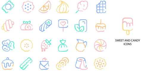 Sweet and candies simple concept 24 Flat icons set .Vector illustration.	