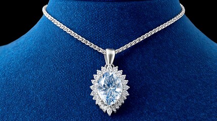 Beautiful Realistic Painting of a Diamond Pendant Necklace on a Blue Background