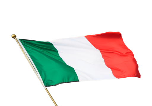 Italian flag waving on transparent background, PNG