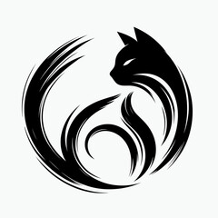 Obraz premium Cat silhouette with curled tail 