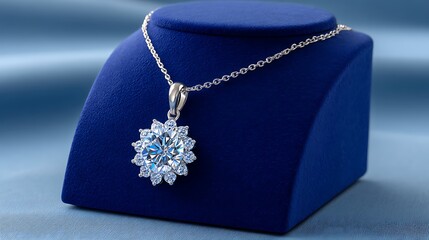 Realistic Painting of a Diamond Pendant Necklace on a Display Stand