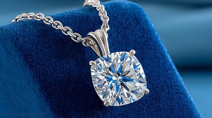 Realistic Painting of a Sparkling Diamond Pendant Necklace on a Plush Background