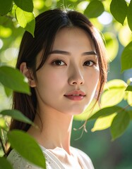 Natural Portrait Among Green Leaves