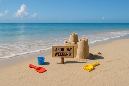 Labor day weekend beach fun sandcastles summer vacation
