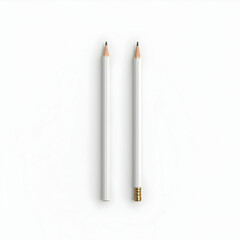 Two White Pencils on a White Background Mockup