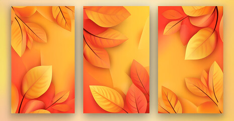 Fototapeta premium Colorful autumn leaves in vibrant shades of orange, yellow, and red create a warm and inviting atmosphere in a seamless pattern illustration for seasonal decor and design projects