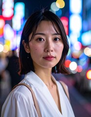 Nighttime Street Portrait with Soft Bokeh