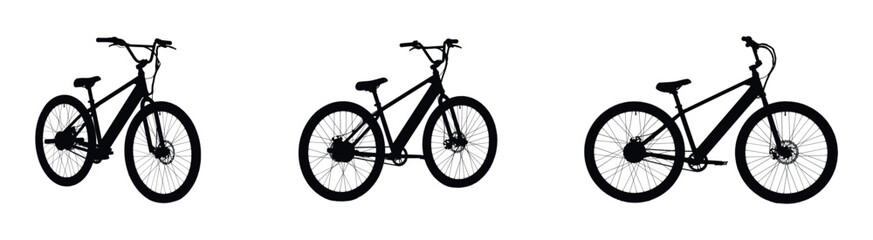 Fototapeta premium Bicycle black silhouette vector collection.