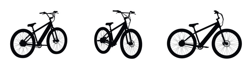 Fototapeta premium Bicycle silhouette vector set - Mountain bike side and angled views.