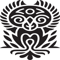 Stylized black owl design with ornate details and leaf accents on a light background image view