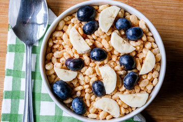  Bowl Of Classic Rice Krispies Breakfast Cereals With Fresh Blueberries And Banana