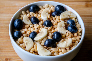 Bowl Of Classic Rice Krispies Breakfast Cereals With Fresh Blueberries And Banana