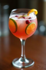 Summer Cocktail: A refreshing cocktail is the epitome of summer relaxation, a vibrant mixture of flavors, with ice, citrus slices, and berries, a perfect beverage