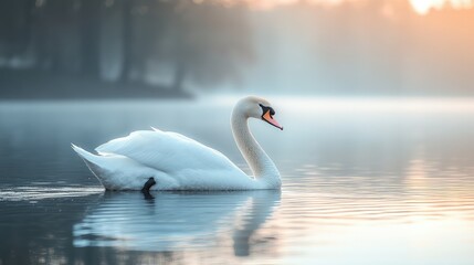 Fototapeta premium Tranquil swan in a misty morning