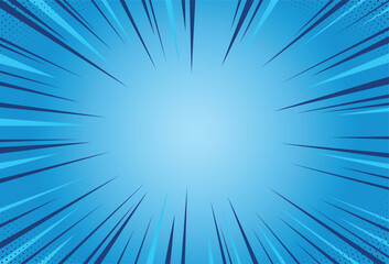 Obraz premium Retro Pop Art Halftone Blue Background, Light Blue Background with Zoom Effect, Comic Style Gradient Burst Illustration