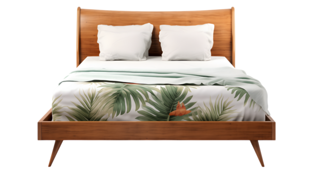 bed with pillows isolated on white