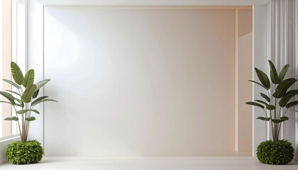 Minimalist Room Interior Design With White Walls and Potted Plants