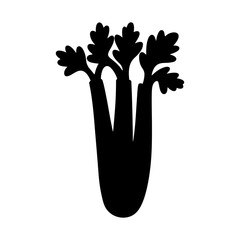 Black silhouette of celery stalks with leaves