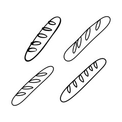 Four simple line drawings of baguettes