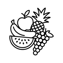 Line art illustration of assorted fruits