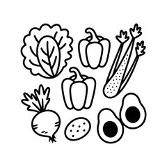 Collection of line art vegetables