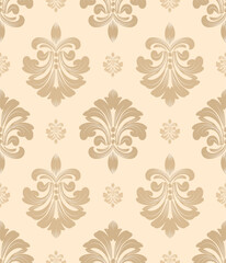 Fototapeta premium Damask seamless pattern with light brown flowers, vintage design, vector illustration elegant for textile, wall paper, curtains, cushion cover, bedding, scarf, upholstery fabric, wrapping, fashion
