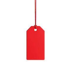 Isolated red tag hanging with string isolated on white background