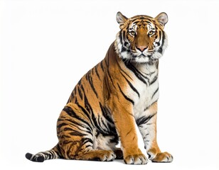 Tiger sitting isolated on white background