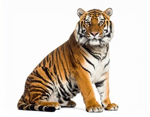 Tiger sitting isolated on white background