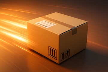 Cardboard package with motion blur effect and delivery symbols