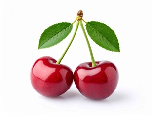 Two cherry fruits isolated on white background