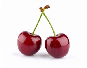 Two cherry fruits isolated on white background