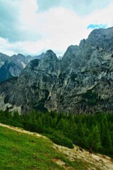 Slovenia - view of the Julian Alps from the footpath to the peak of Vršič