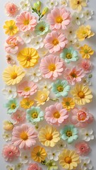 Pink floral daisy blossoms in a vase on a white background, a seamless summer nature pattern