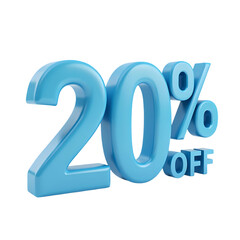 A light blue twenty percent off sign isolated on white background