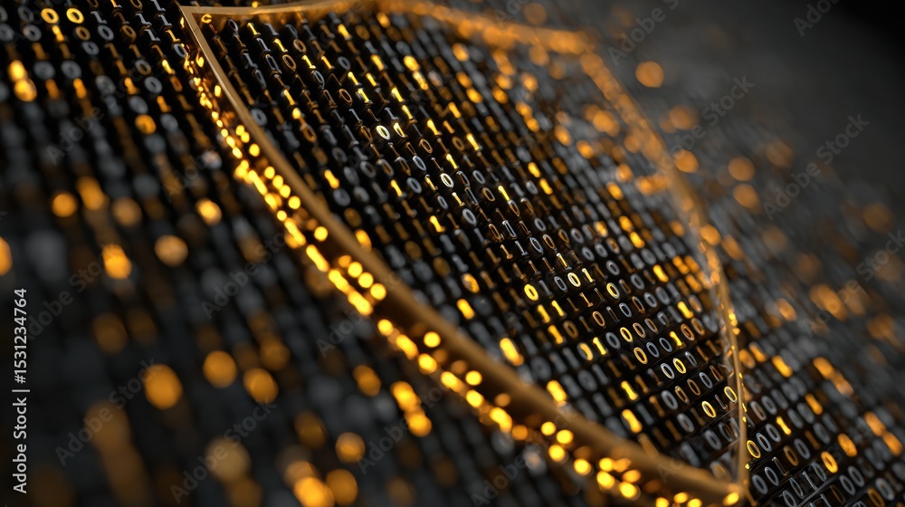 Poster Glowing Shield Made of Binary Code Over Login Field With Clear Space on Left Side Amidst a Digital Environment