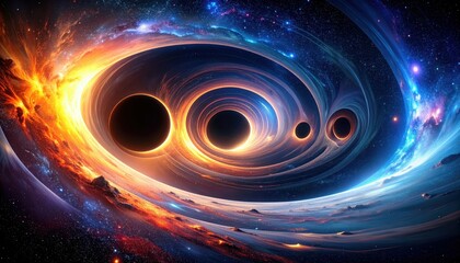 Obraz premium Cosmic Pathway of Swirling Black Holes Leading to Singularity