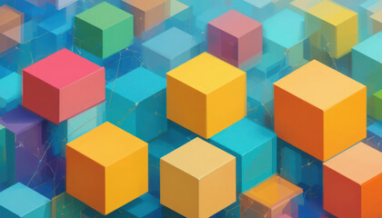 Colorful Geometric Abstract Background with Cubes	
